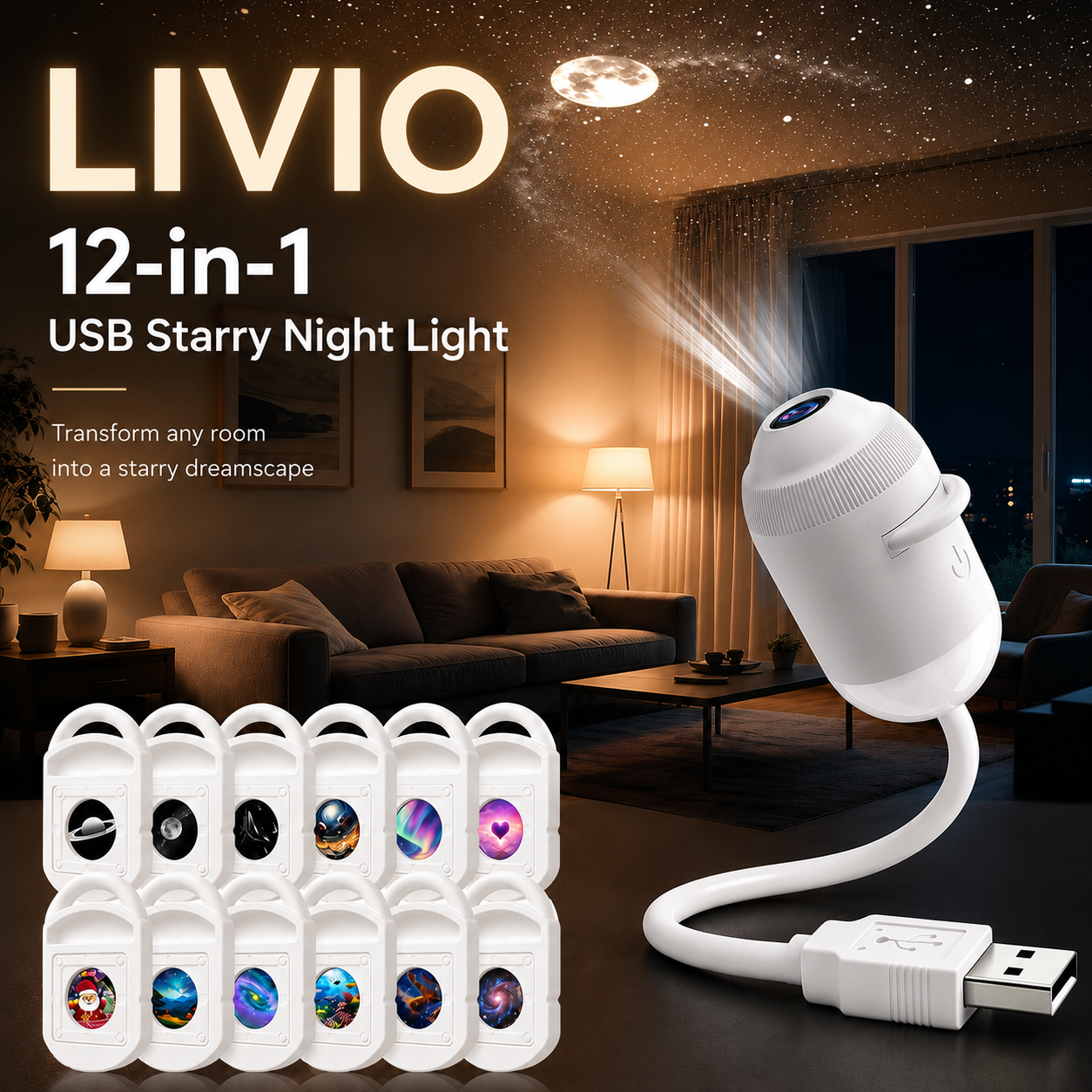 LIVIO 12-in-1 USB Starry Night Light